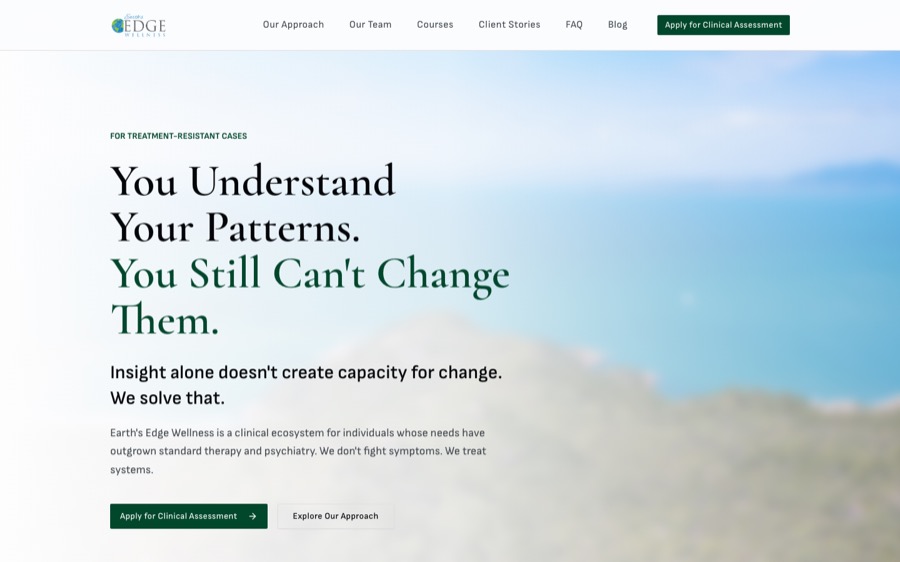 Earth’s Edge Wellness website homepage