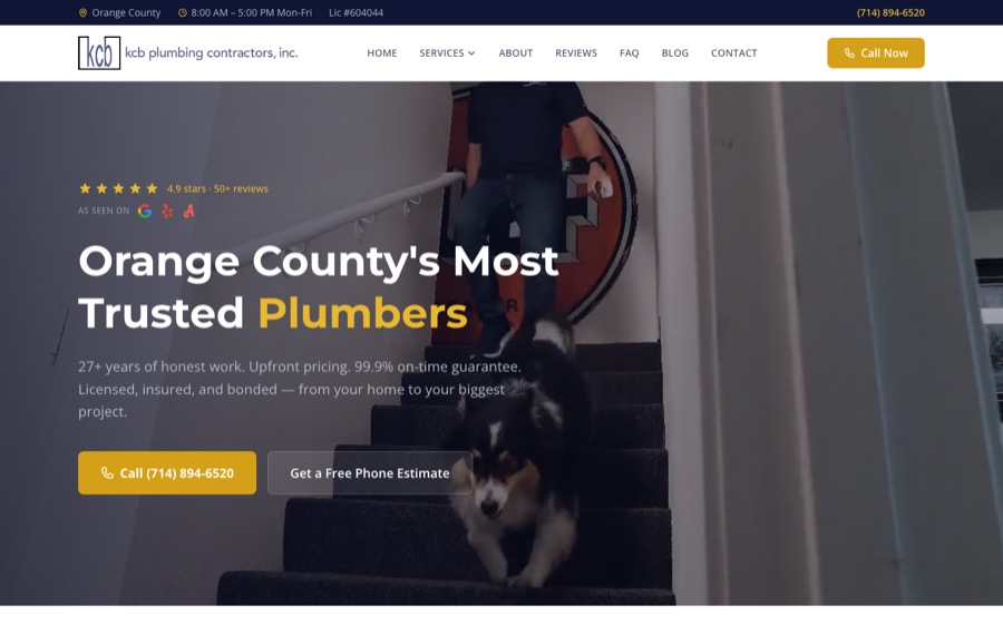 KCB Plumbing website homepage